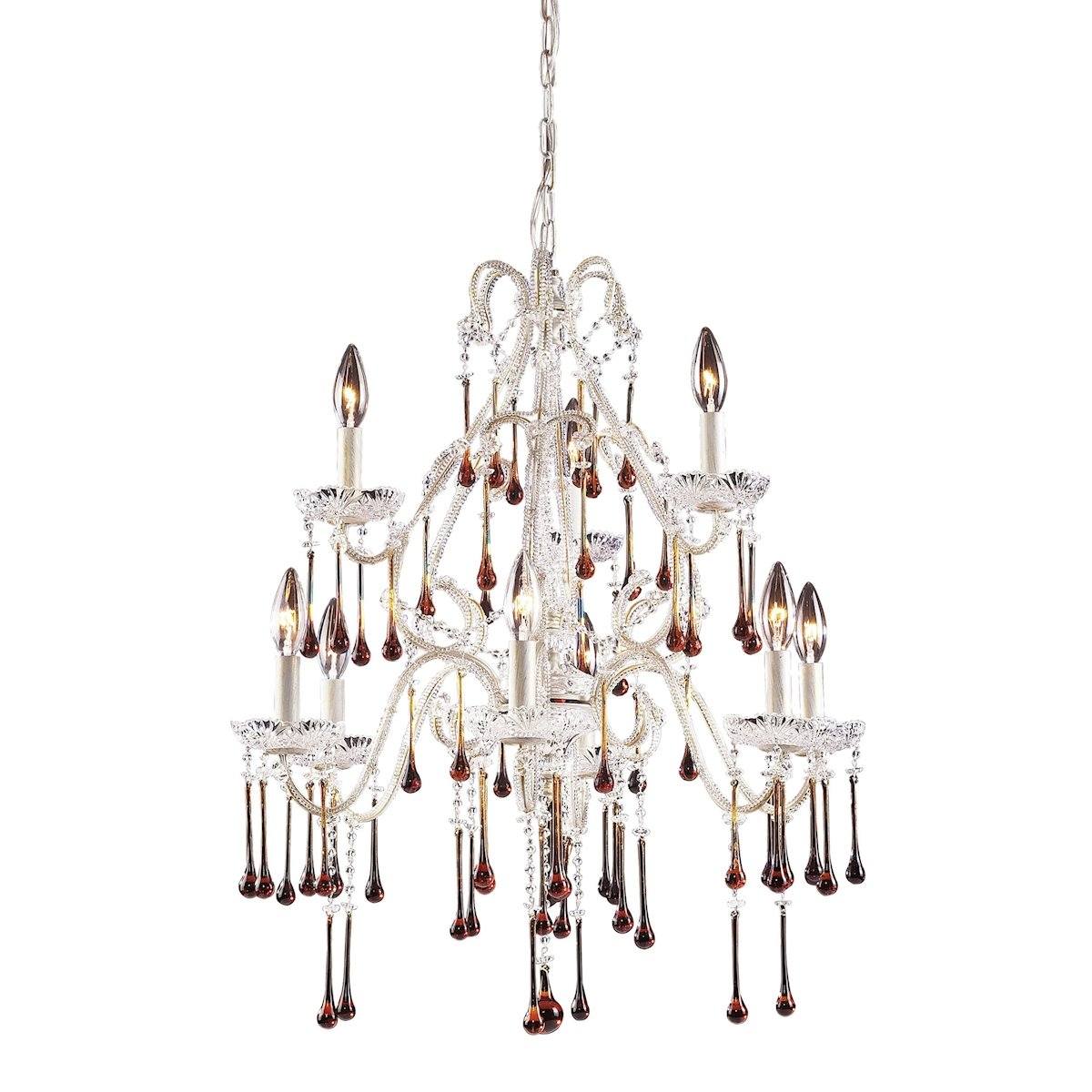 Opulence 9 Light Chandelier In Antique White And Amber Crystal Ceiling Elk Lighting 