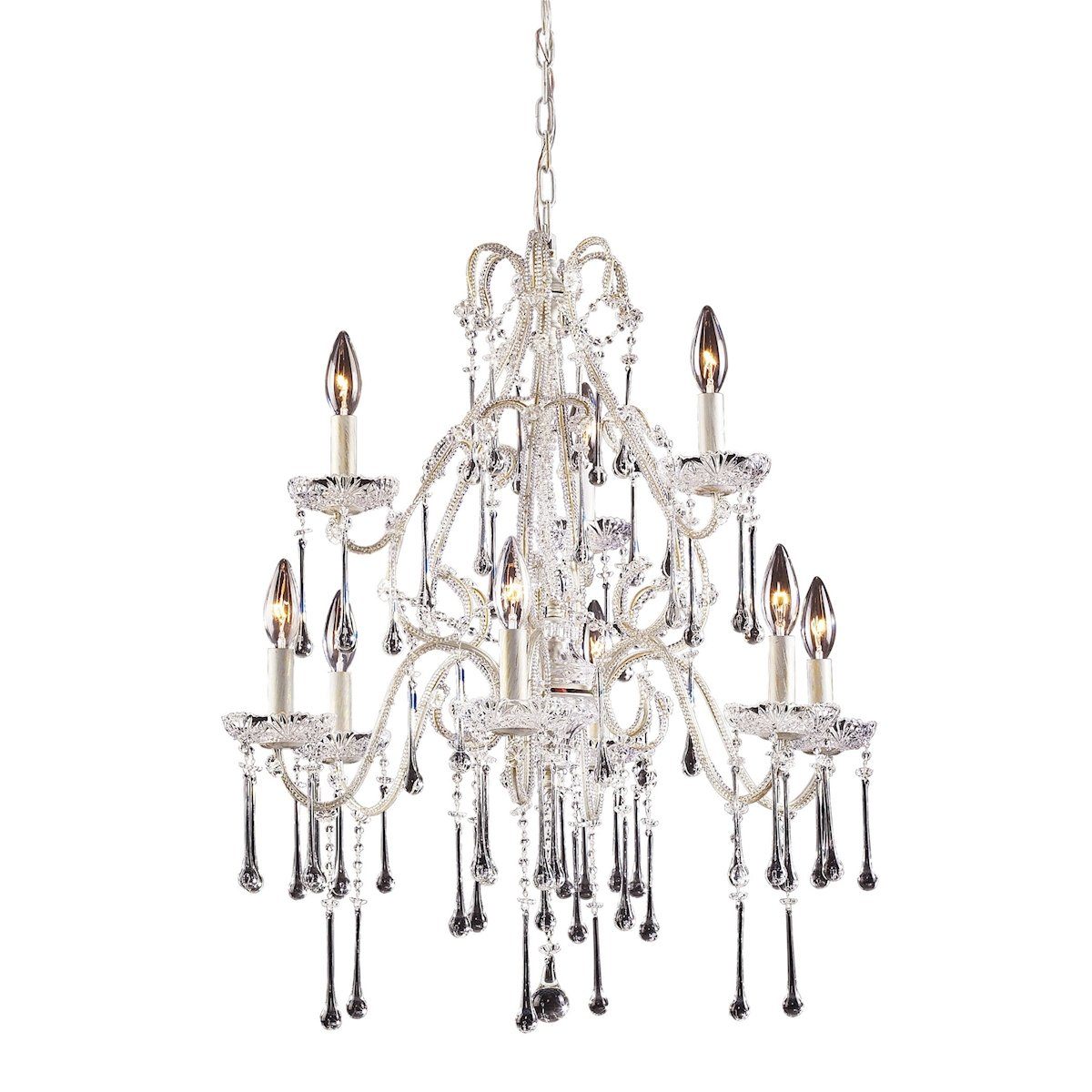 Opulence 9 Light Chandelier In Antique White And Clear Crystal Ceiling Elk Lighting 