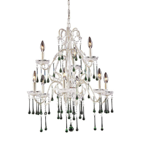 Opulence 9 Light Chandelier In Antique White And Lime Crystal Ceiling Elk Lighting 