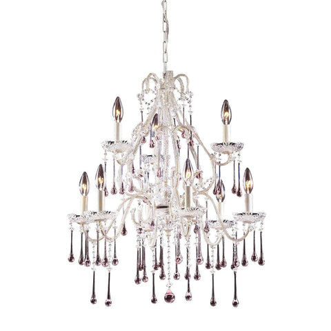 Opulence 9 Light Chandelier In Antique White And Rose Crystal Ceiling Elk Lighting 