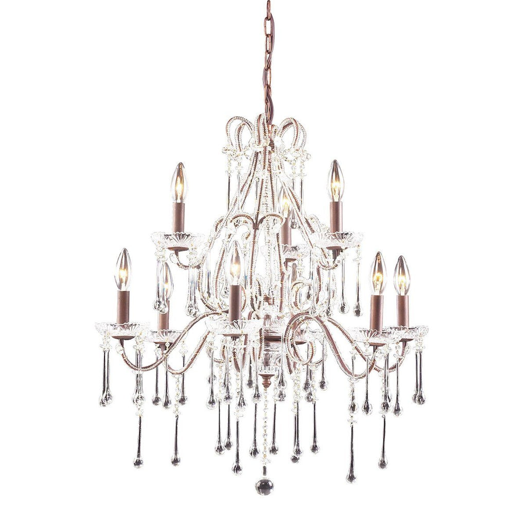 Opulence 9 Light Chandelier In Rust And Clear Crystal Ceiling Elk Lighting 