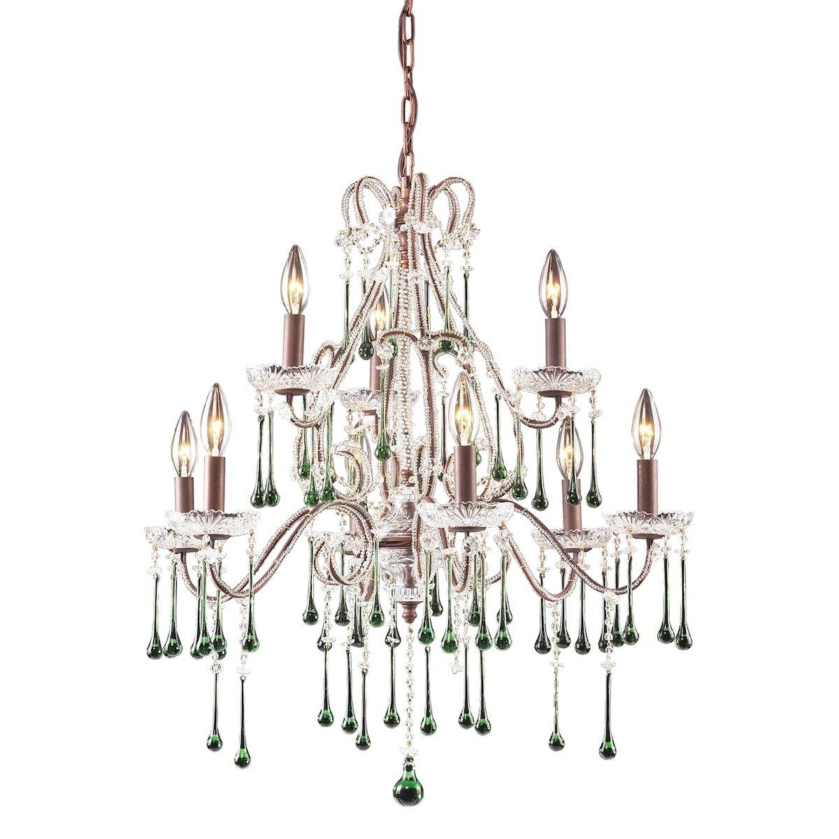 Opulence 9 Light Chandelier In Rust And Lime Crystal Ceiling Elk Lighting 