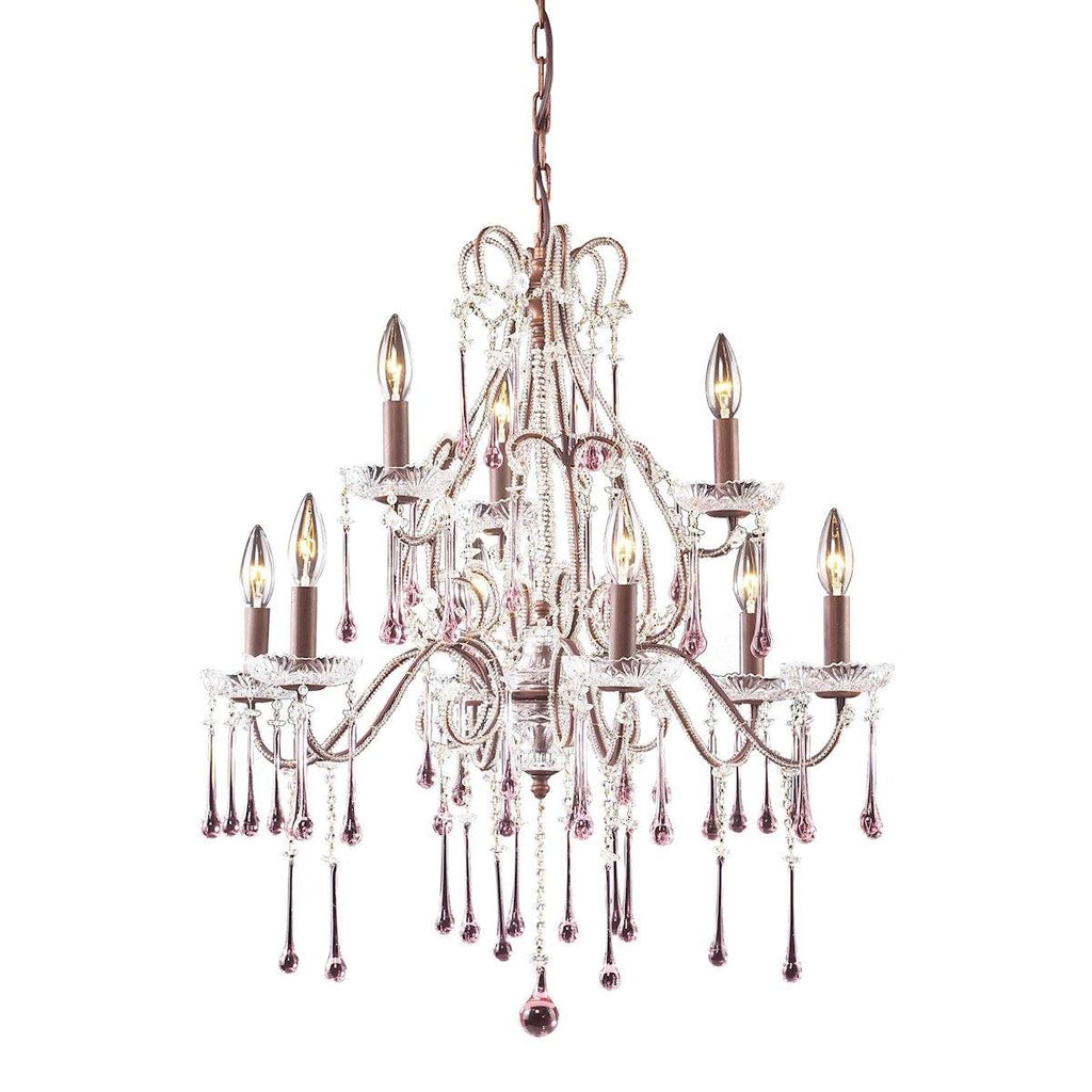 Opulence 9 Light Chandelier In Rust And Rose Crystal Ceiling Elk Lighting 