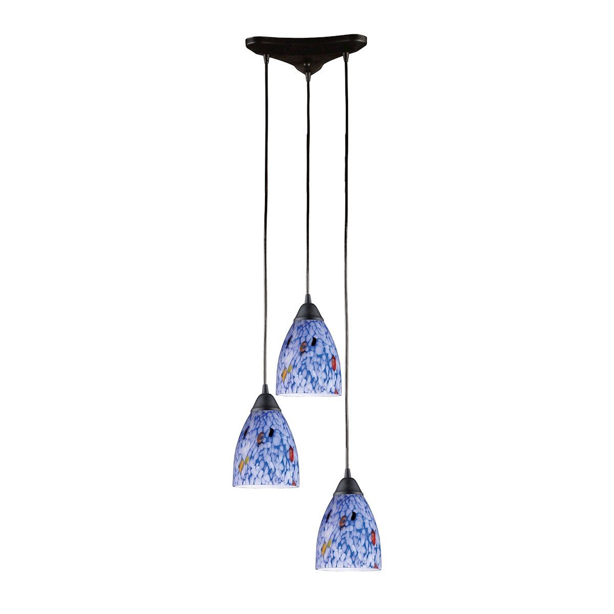 Classico 3 Light Pendant In Dark Rust And Starburst Blue Glass Ceiling Elk Lighting 