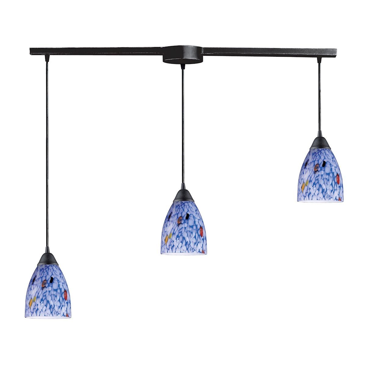Classico 3 Light Pendant In Dark Rust And Starburst Blue Glass Ceiling Elk Lighting 