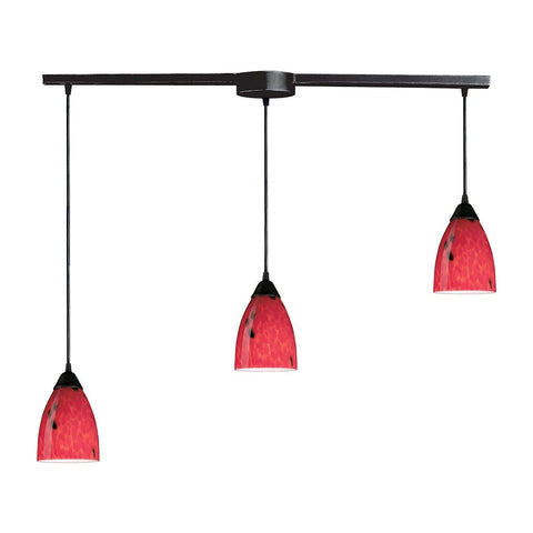 Classico 3 Light Pendant In Dark Rust And Fire Red Glass Ceiling Elk Lighting 