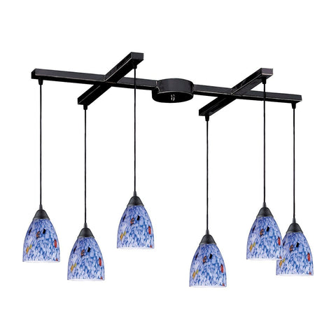 Classico 6 Light Pendant In Dark Rust And Starburst Blue Glass Ceiling Elk Lighting 