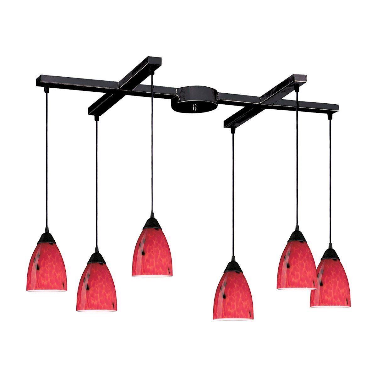 Classico 6 Light Pendant In Dark Rust And Fire Red Glass Ceiling Elk Lighting 