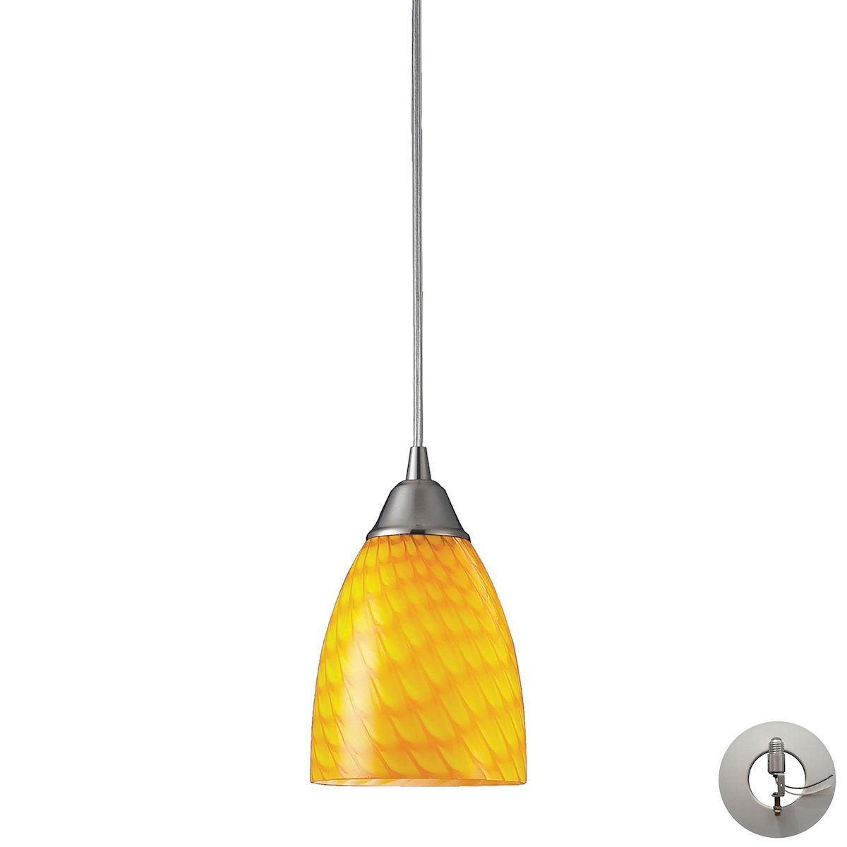 Arco Baleno 1 Light Pendant In Satin Nickel And Canary Glass With Adapter Kit Ceiling Elk Lighting 