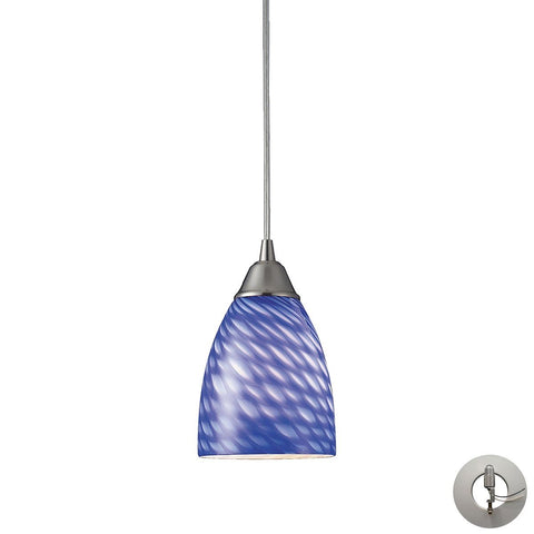 Arco Baleno 1 Light Pendant In Satin Nickel And Sapphire Glass With Adapter Kit Ceiling Elk Lighting 