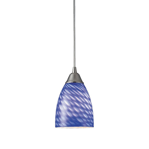 Arco Baleno 1 Light Pendant In Satin Nickel And Sapphire Glass Ceiling Elk Lighting 