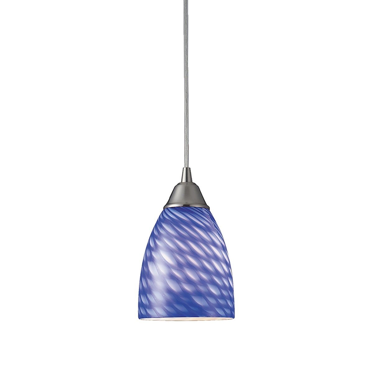 Arco Baleno 1 Light LED Pendant In Satin Nickel And Sapphire Glass Ceiling Elk Lighting 