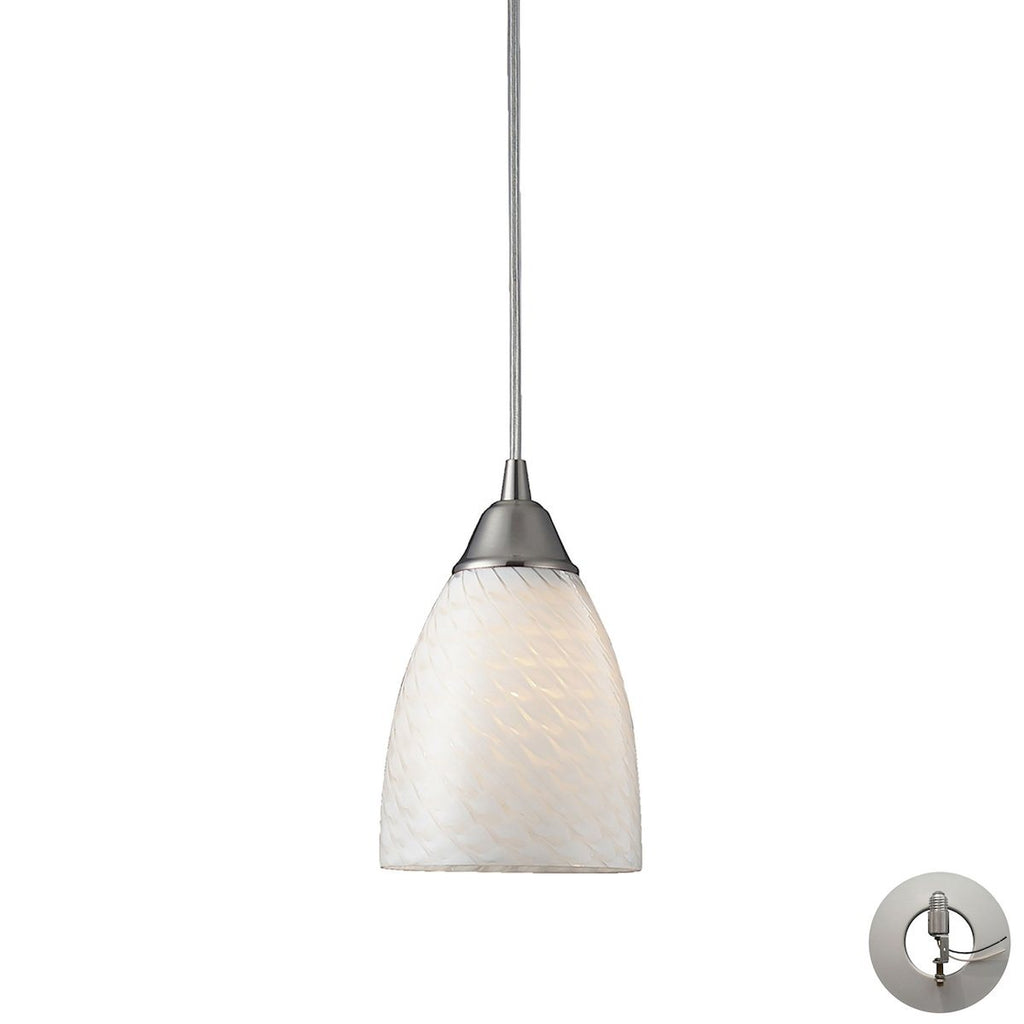 Arco Baleno 1 Light Pendant In Satin Nickel And White Swirl Glass With Adapter Kit Ceiling Elk Lighting 