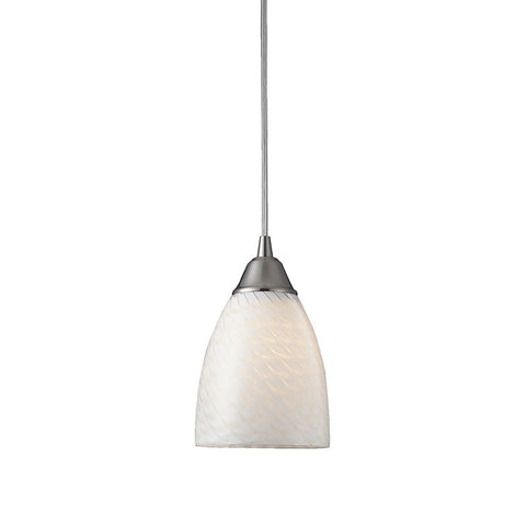 Arco Baleno 1 Light LED Pendant In Satin Nickel And White Swirl Glass Ceiling Elk Lighting 