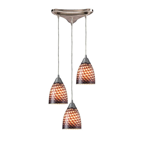 Arco Baleno 3 Light Pendant In Satin Nickel And Coco Glass Ceiling Elk Lighting 