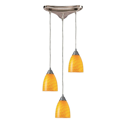 Arco Baleno 3 Light Pendant In Satin Nickel And Canary Glass Ceiling Elk Lighting 