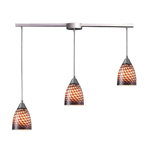 Arco Baleno 3 Light Pendant In Satin Nickel And Coco Glass Ceiling Elk Lighting 