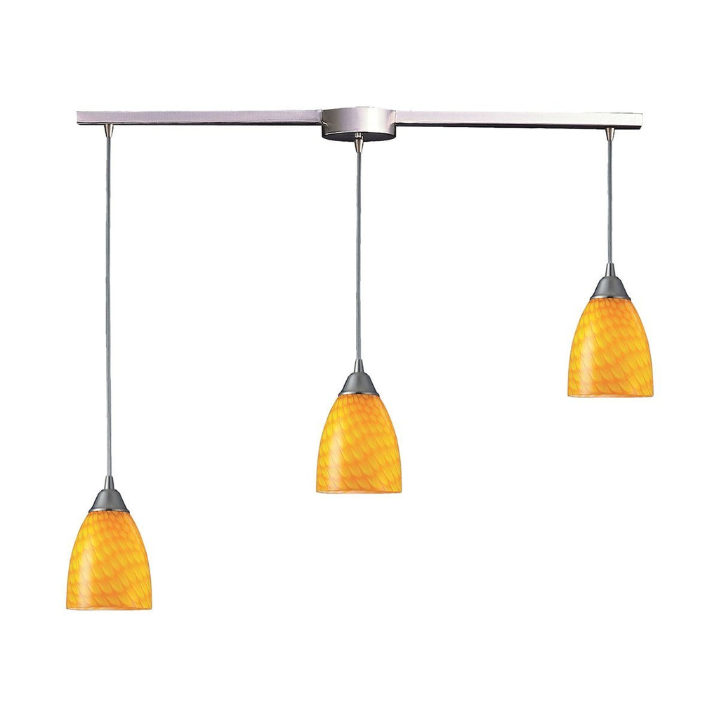 Arco Baleno 3 Light Pendant In Satin Nickel And Canary Glass Ceiling Elk Lighting 