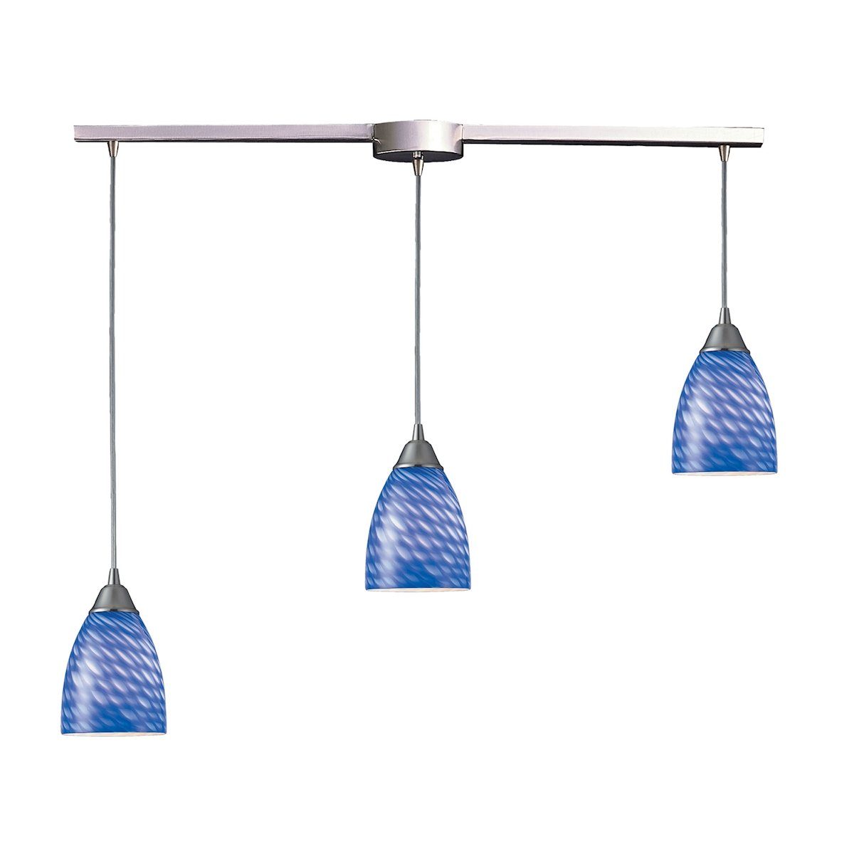 Arco Baleno 3 Light Pendant In Satin Nickel And Sapphire Glass Ceiling Elk Lighting 