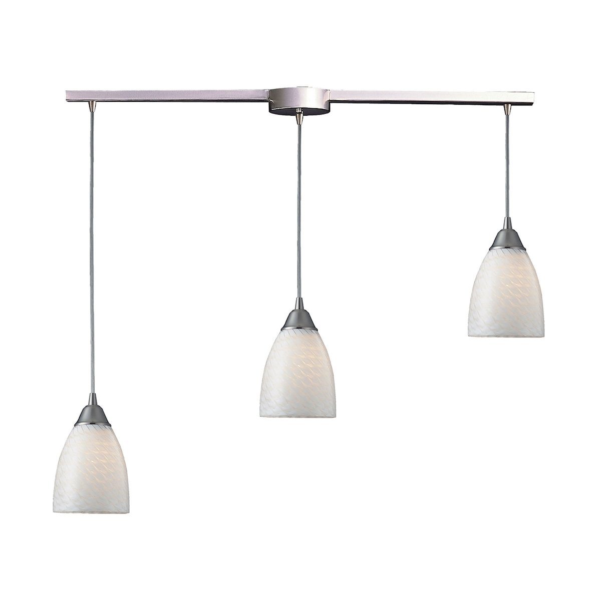 Arco Baleno 3 Light Pendant In Satin Nickel And White Swirl Glass Ceiling Elk Lighting 