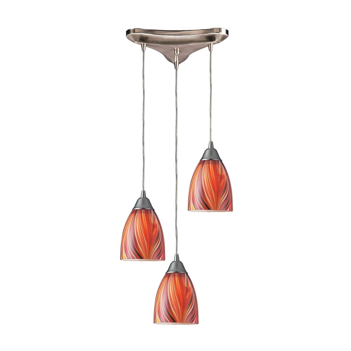Arco Baleno 3 Light Pendant In Satin Nickel And Multi Glass Ceiling Elk Lighting 
