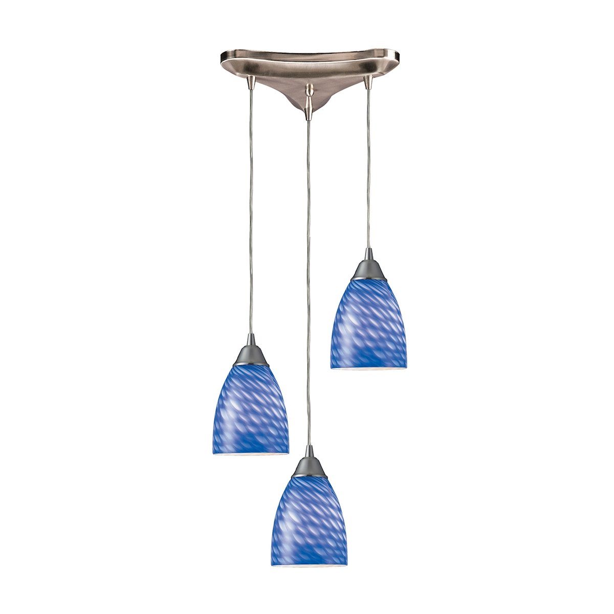 Arco Baleno 3 Light Pendant In Satin Nickel And Sapphire Glass Ceiling Elk Lighting 