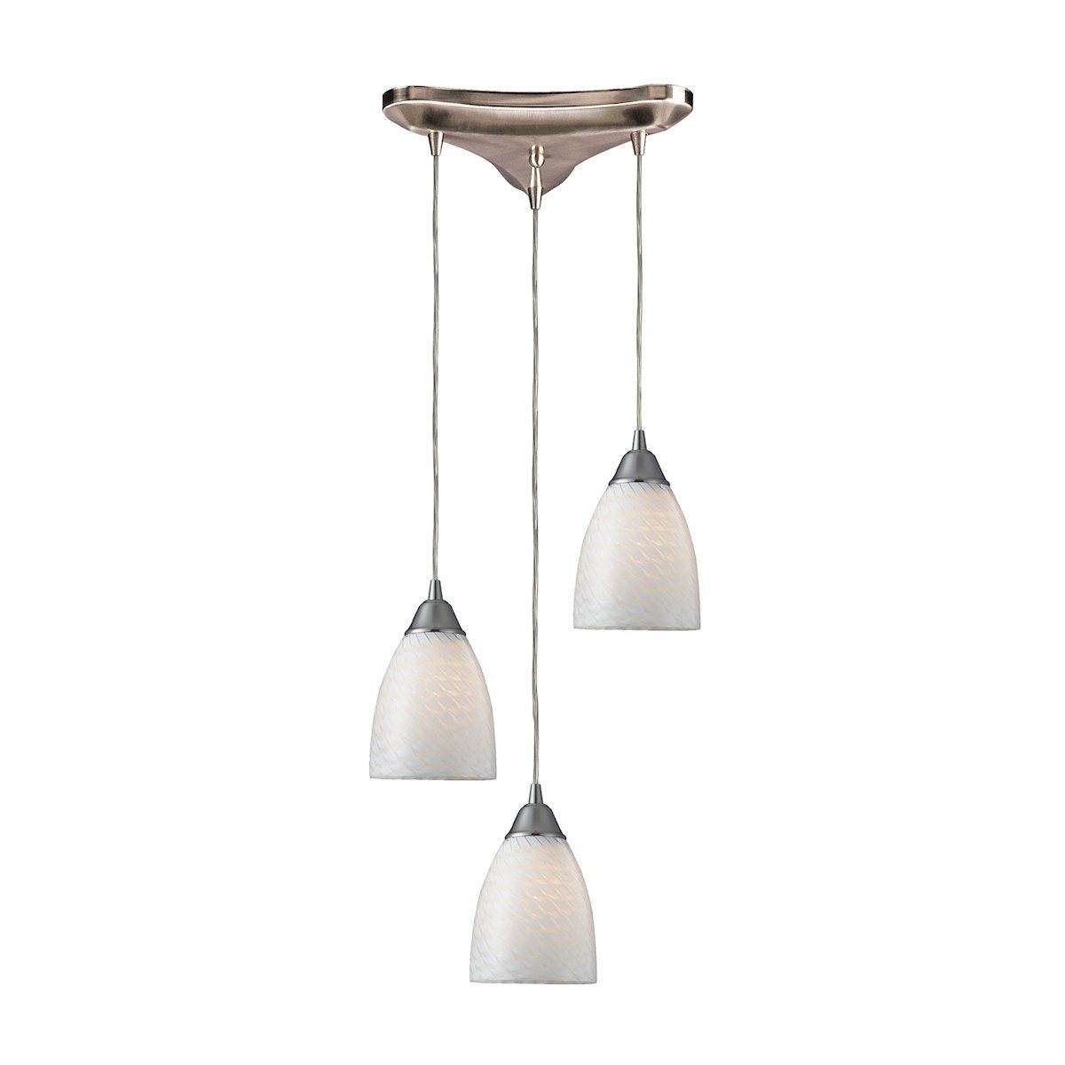 Arco Baleno 3 Light Pendant In Satin Nickel And White Swirl Glass Ceiling Elk Lighting 