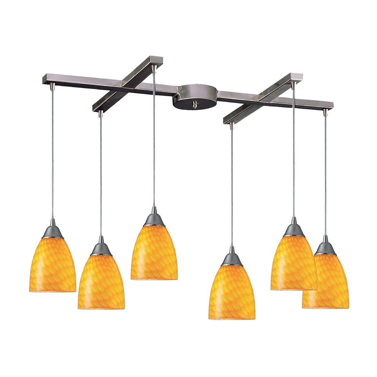 Arco Baleno 6 Light Pendant In Satin Nickel And Canary Glass Ceiling Elk Lighting 
