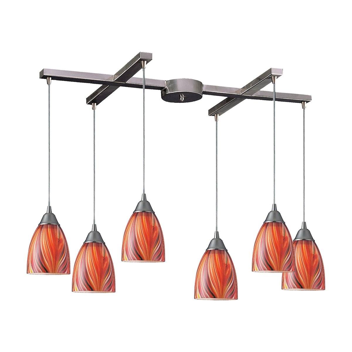 Arco Baleno 6 Light Pendant In Satin Nickel And Multi Glass Ceiling Elk Lighting 