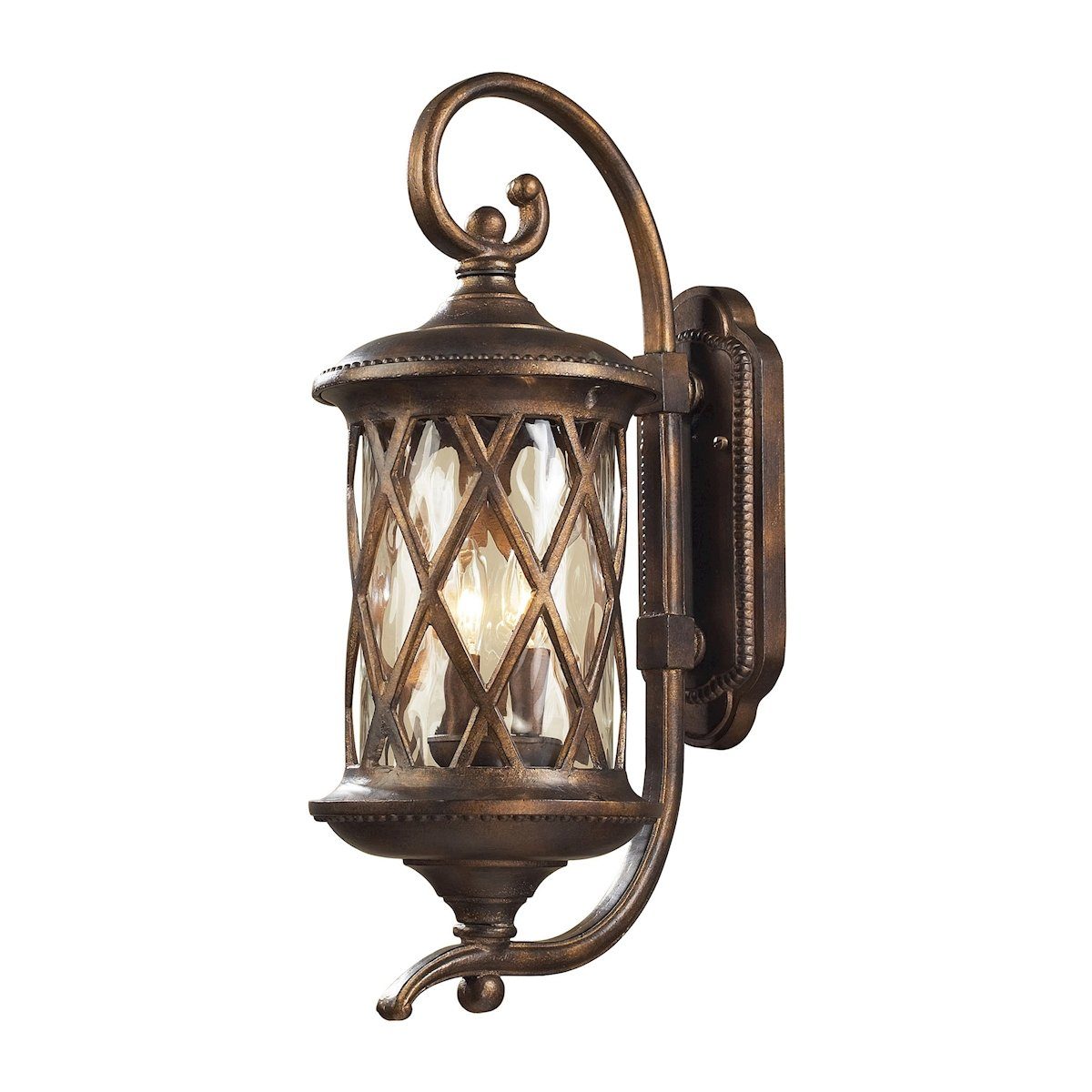 Barrington Gate 2 Light Outdoor Sconce In Hazlenut Bronze And Designer Water Glass Outdoor Wall Elk Lighting 