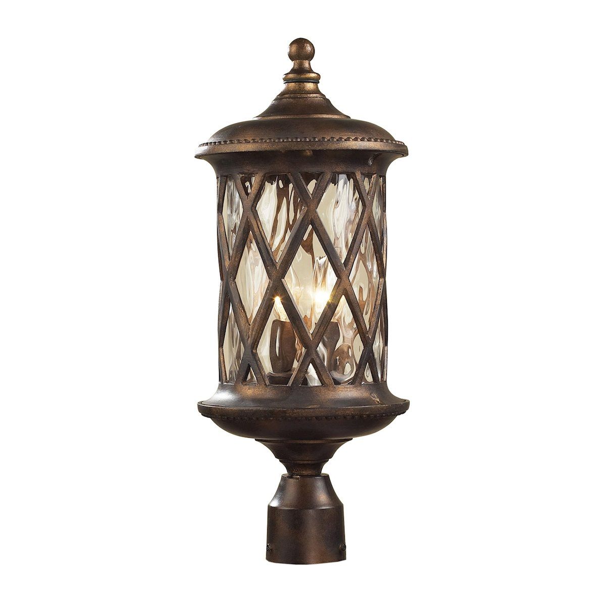 Barrington Gate 2 Light Outdoor Post Lamp In Hazlenut Bronze And Designer Water Glass Outdoor Post Elk Lighting 