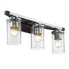 Mercer 3 Light Bath Vanity in Black with Seeded Glass Wall Golden Lighting 