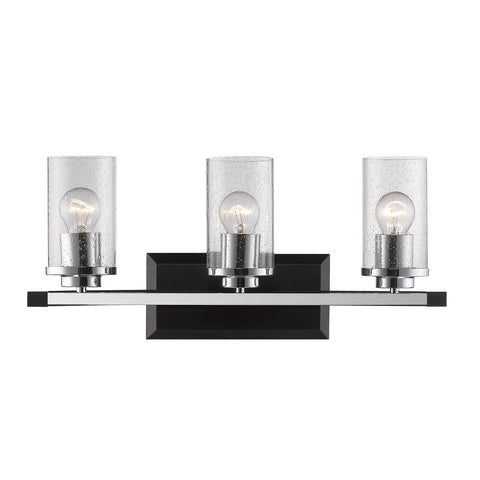 Mercer 3 Light Bath Vanity in Black with Seeded Glass Wall Golden Lighting 