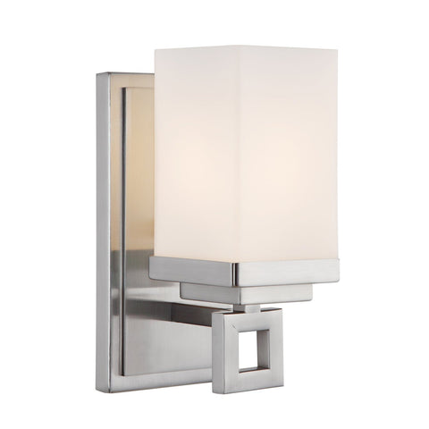 Nelio 1 Light Bath Vanity in Pewter with Cased Opal Glass Wall Golden Lighting 