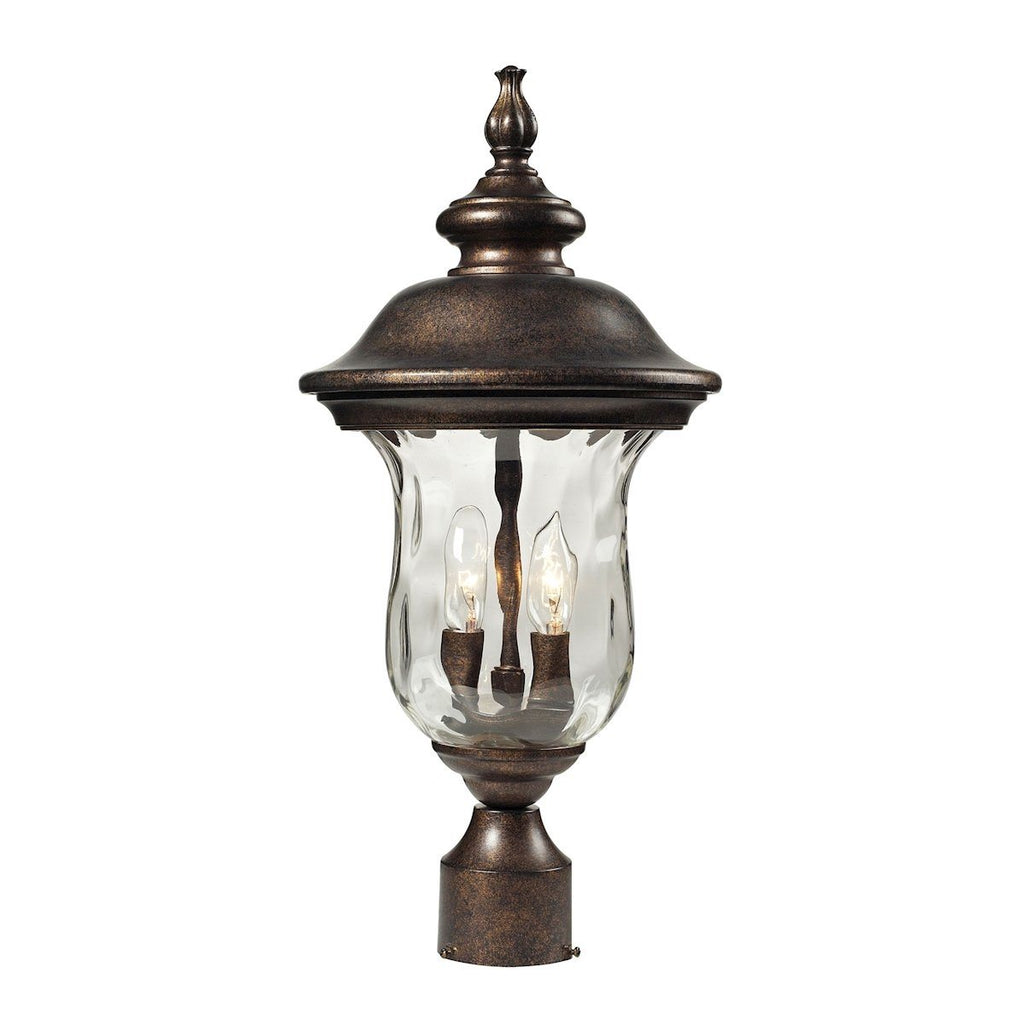 Lafayette 2 Light Outdoor Post Lamp In Regal Bronze And Water Glass Outdoor Post Elk Lighting 