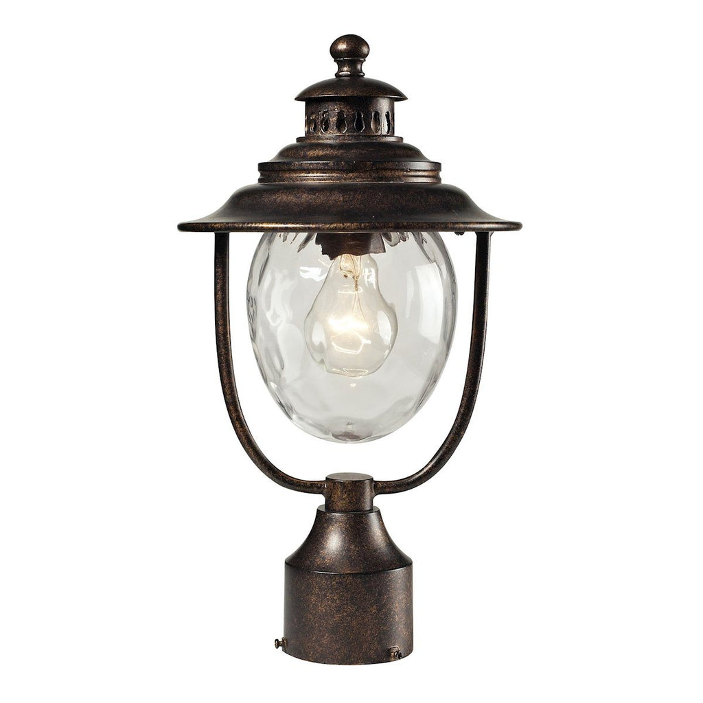 Searsport 1 Light Outdoor Post Lamp In Regal Bronze And Water Glass Outdoor Post Elk Lighting 