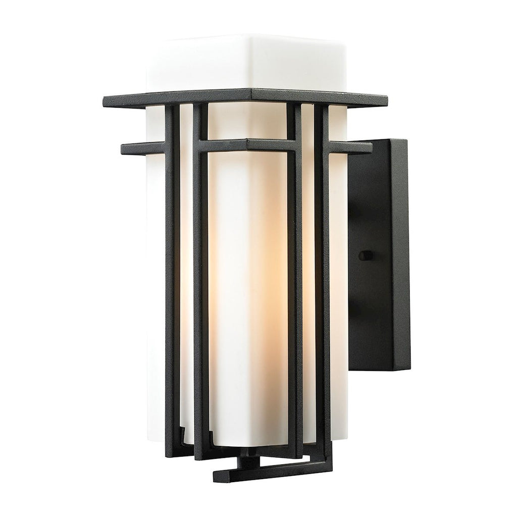 Croftwell 1 Light Outdoor Sconce In Textured Matte Black Outdoor Wall Elk Lighting 