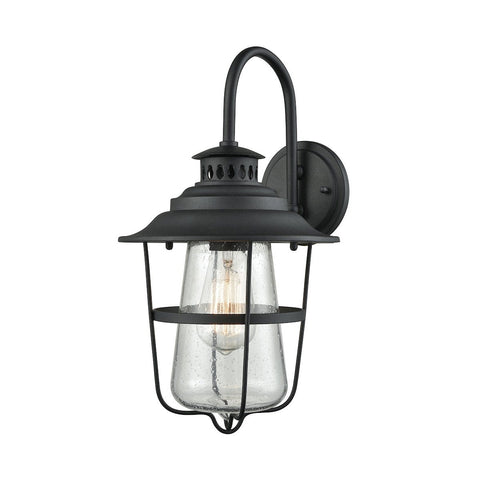 San Mateo 1 Light Outdoor Wall Sconce In Textured Matte Black With Clear Seedy Glass Outdoor Wall Elk Lighting 