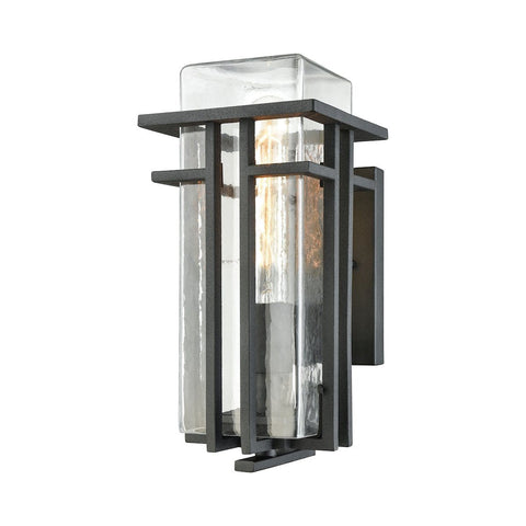 Croftwell 1 Light Outdoor Wall Sconce In Textured Matte Black With Clear Glass Outdoor Wall Elk Lighting 