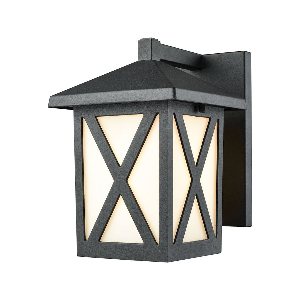 Lawton 1 Light Outdoor Wall Sconce In Matte Black With White Glass Outdoor Wall Elk Lighting 