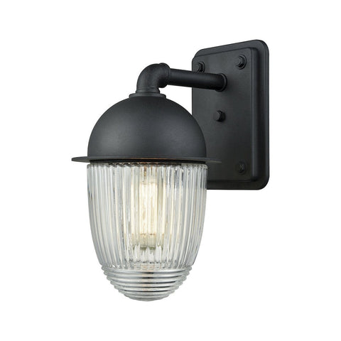 Channing 1 Light Outdoor Wall Sconce In Matte Black With Clear Ribbed Glass Outdoor Wall Elk Lighting 