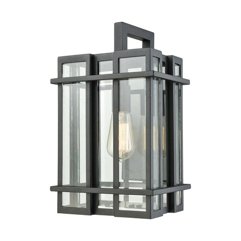 Glass Tower 1 Light Outdoor Wall Sconce In Matte Black With Clear Glass Outdoor Wall Elk Lighting 