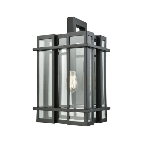 Glass Tower 1 Light Outdoor Wall Sconce In Matte Black With Clear Glass Outdoor Wall Elk Lighting 