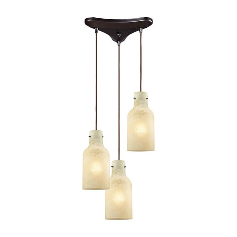 Weatherly 3 Light Triangle Pan Pendant In Oil Rubbed Bronze With Chalky Beige Glass Ceiling Elk Lighting 