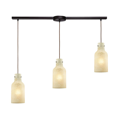 Weatherly 3 Light Linear Bar Pendant In Oil Rubbed Bronze With Chalky Beige Glass Ceiling Elk Lighting 