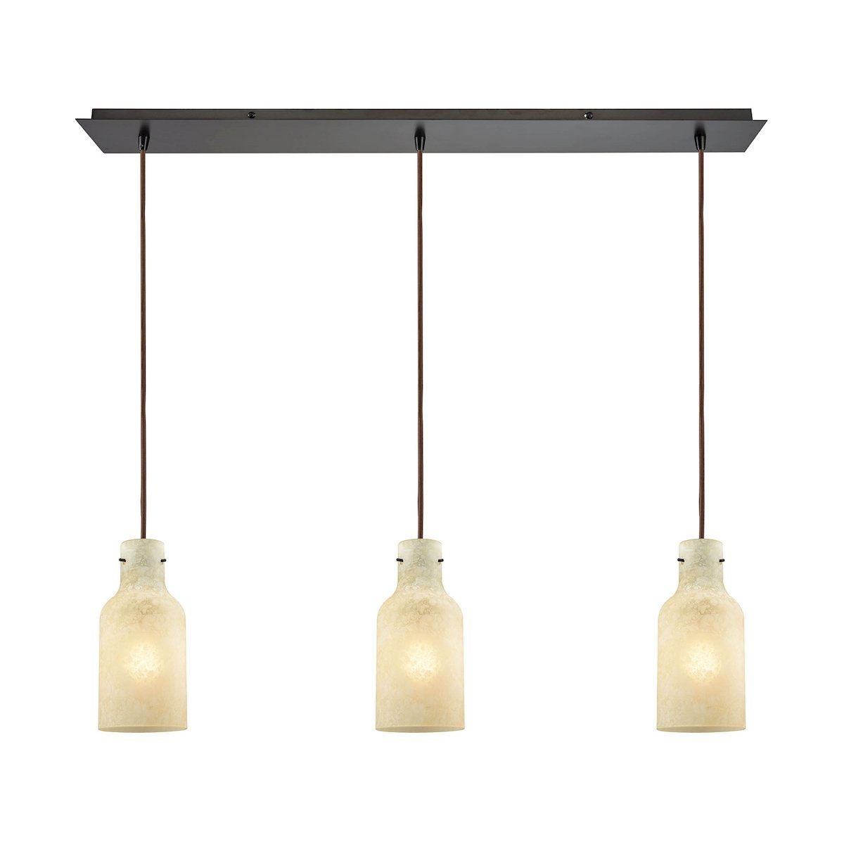 Weatherly 3 Light Linear Pan Pendant In Oil Rubbed Bronze With Chalky Beige Glass Ceiling Elk Lighting 