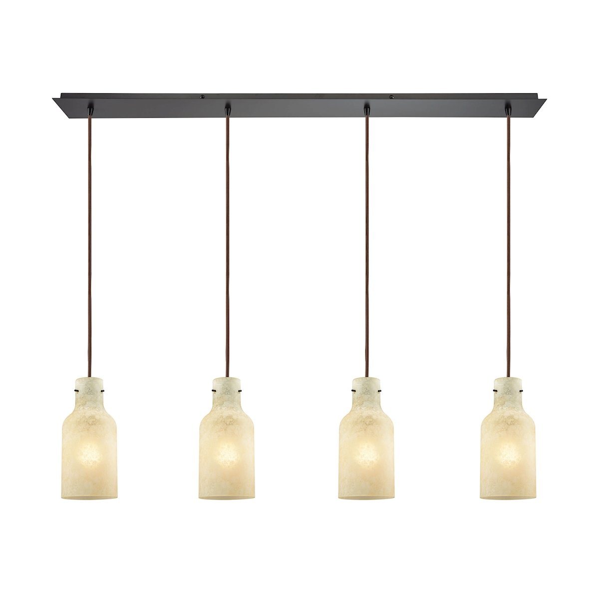 Weatherly 4 Light Linear Pan Pendant In Oil Rubbed Bronze With Chalky Beige Glass Ceiling Elk Lighting 
