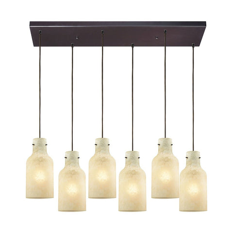 Weatherly 6 Light Rectangle Pendant In Oil Rubbed Bronze With Chalky Beige Glass Ceiling Elk Lighting 