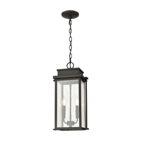Braddock 2-Light Outdoor Pendant in Architectural Bronze with Seedy Glass Enclosure