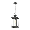 Minersville 1-Light Outdoor Pendant in Matte Black with Antique Speckled Glass